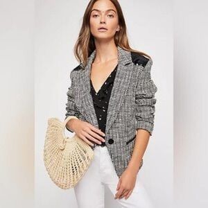 New Free People Women's Black White Houndstooth Rodeo Blazer Jacket Size M